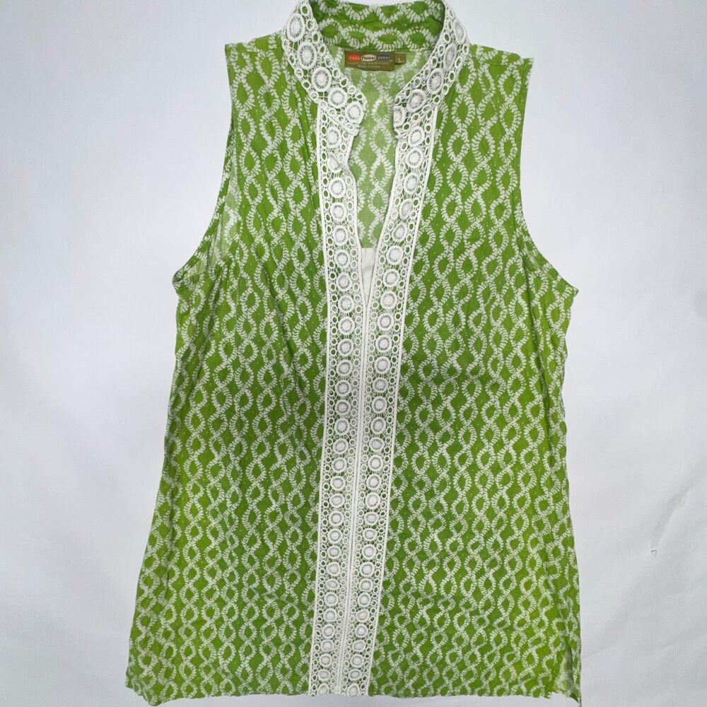 Rock Flower Paper Boho Sleeveless Top Women’s Size L Eyelet Lace Trim  Geometric